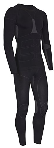 icefeld®: Sport- / Ski- Thermounterwäsche-Set für Herren Seamless (nahtfrei) in schwarz/grau XL