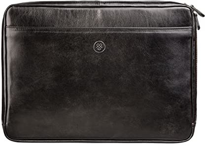 Maxwell Scott - Luxus Leder 14“ Laptop Hülle für Herren und Damen - Handgefertigt aus italienischen Vollnarbenhäuten - The Bovino Schwarz