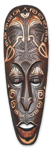 Wanddekoration Maske Senge Kopf 50 cm, Albesia Holz braun, Holzmaske Kunsthandwerk im afrikanischen Stil aus Bali Lombok handgefertigt