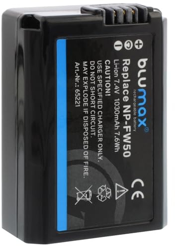 Blumax Akku kompatibel mit Sony NP-FW50 |- 1030mAh -| Sony Alpha 7 7II 7R 7S II 6300 6500 // NEX-6 NEX-7 NEX-F3 // CyberShot DSC RX10 IV // ZV-E10