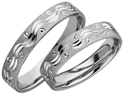 JC Trauringe 925er Sterling Silber Paar-Preis I Ehe-Ringe mit gratis Gravur I Verlobungsringe 4 mm breit mit Etui-Box mit seltenem Design I Herren-Ring & Damen-Ring ohne Stein I Gr. 48 bis 72 I S005
