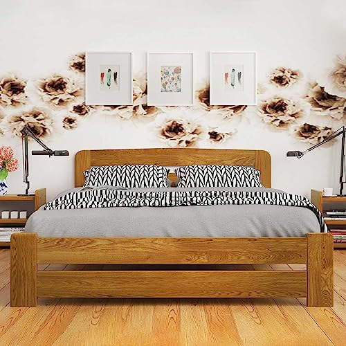 Nodax Double Bed Frame 4ft6 – Solid Pine Wooden Bed Frame for Adults, F1 Easy Assemble Bed with Sturdy Slats & Extra Four Supportive Legs, Comfortable Bedroom Furniture | (Oak)