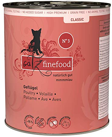 catz finefood N° 3 Geflügel Feinkost Katzenfutter nass, verfeinert mit Preiselbeeren & Löwenzahn, 6 x 800g Dosen