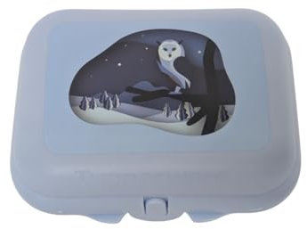 Tupperware To Go Mini-Twin Größe 1 kleine Brotdose Twin Schule Kindergarten (hellblau Winter Eule)