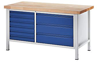 RAU | Werkbank | Gestellbauweise | 6 Schubladen Größe L | 3 Schubladen Größe XL | Tiefe 700 mm | Breite 1500 mm