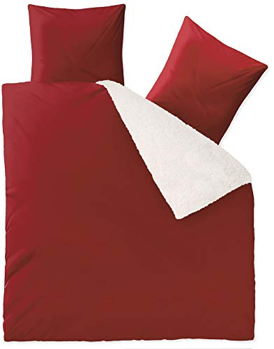 CelinaTex Fantasia Bettwäsche 200 x 220 cm 3teilig Nicki Bettbezug Sherpa Lammfell-Optik Bezug Sandy rot