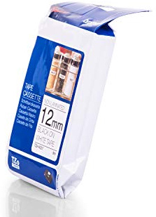 Schriftbandkassette TZ nicht laminiert, 12mm breit, 8m lang, schwarz auf weiß