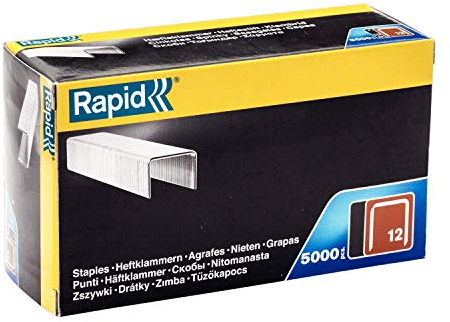 Rapid Tackerklammern Typ 12, 12mm Klammern, 5.000 Stk. Grosspackung, Flachdrahtklammern für Polstern