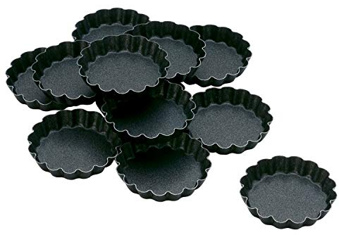 PIAZZA Confezione da 12 Pezzi - Forma per Tarte Tonde Scanalata - in Alluminio Antiaderente - 8Cm