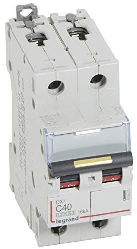 Legrand 409225 Disjoncteur DX³10000 16kA arrivée haute et départ bas à vis, 2P, 230V~ à 400V~, 40A, courbe C, 2 modules