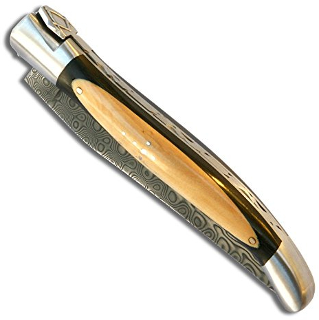 Couteau Laguiole Franc-Maçon manche ébène et buis, lame damas