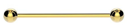 Vault 101 Limited Gold Industrial Scaffold Barbell Ear Piercing Bar Surgical Steel with Balls (1.2mm(16g), 32 MM)
