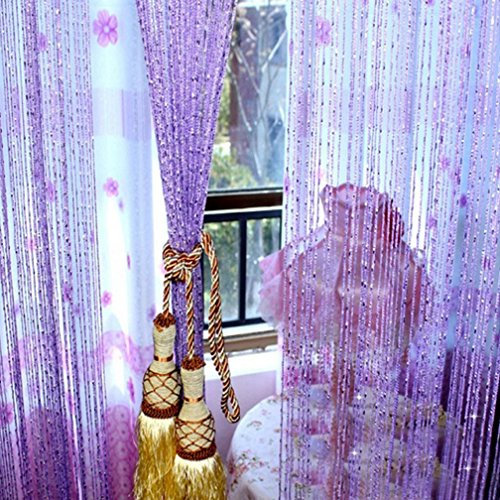 Yiyida 2pcs Glitzer Tassel String Line Tür Fenster Vorhang Paravent Fenster Behandlungen Wohntextilien ,100cm B x 200cm H Lila