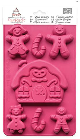 ScrapCooking 3144 Lebkuchen-Familie, Backform aus Silikon, Rosa, 31,5 x 17,5 x 1,5 cm