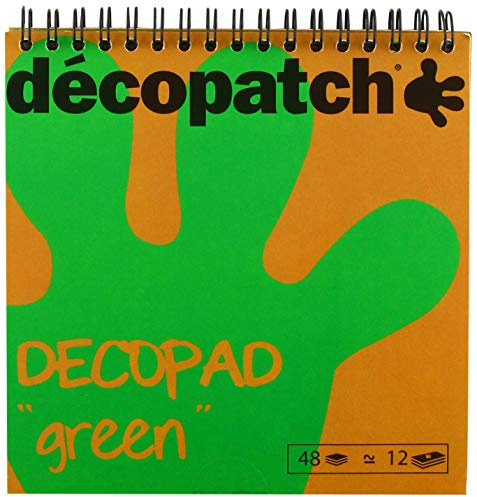 décopatch - Ref BLOC05O - Decopad - Green Papers - 15cm x 15cm, 48 Sheets, 12 Patterns, Smaller Scale Sheets, Suitable for Mach, Wood, Metal, Plastic & More
