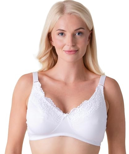Camille Womens Non-Wired Full Cup Support Mastectomy Bra | Padded Pockets for Ultimate Comfort & Support | Breathable Soft Cotton & Lace Flower Detailing | Adjustable Straps | Back Closing