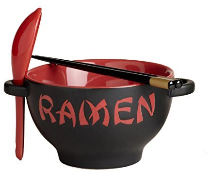 World Market Japanese Ceramic Ramen Bowl Set - 4 Piece Red Dragon Noodle Bowl with Soup Spoon and Chopstick - Soup Bowls for Noodle Soup, Ramen, Udon, Miso, Thai, Curry, Soba, Pho Soup - 17 Ounce