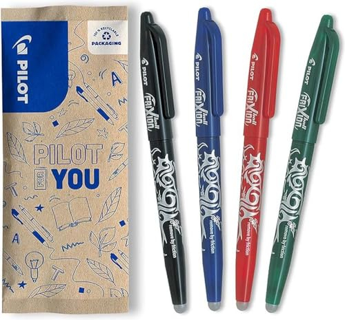 PILOT FriXion Ball, radierbarer Tintenroller , 4er Set (Schwarz, Rot, Blau, Grün)