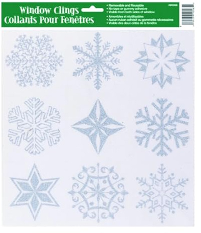 Unique Party 90056 - Silver Glitter Snowflake Christmas Window Clings