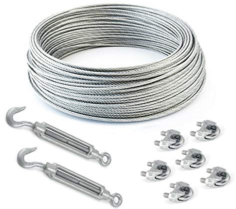 40m DRAHTSEIL SET 5mm 6x19+FC + 6 x SEILKLEMMEN 5mm DIN 741 + 2 x SPANNSCHLOSS M5 HAKEN - ÖSE verzinkt Stahlseil Forstseil Windenseil Seil Draht Stahl Drahtseilklemmen Drahtseil Drahtseilklemme Klemme Anschlagseil Spannschlösser Spannschloß Seilspanner Spanner