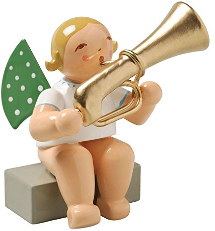 Wendt & Kuhn Grunhainichen Engel Tuba sitzend blond handbemalt