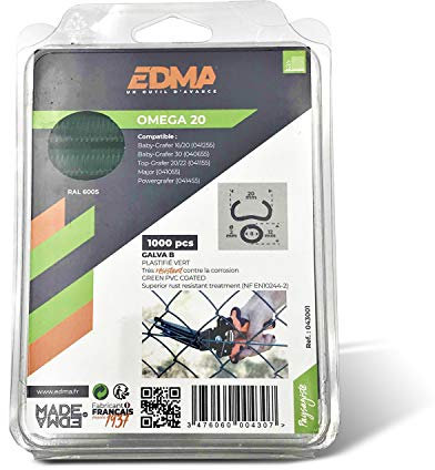 Edma 043001 Agrafe Omega 20, Galva Plastifié Vert, 1000 pcs