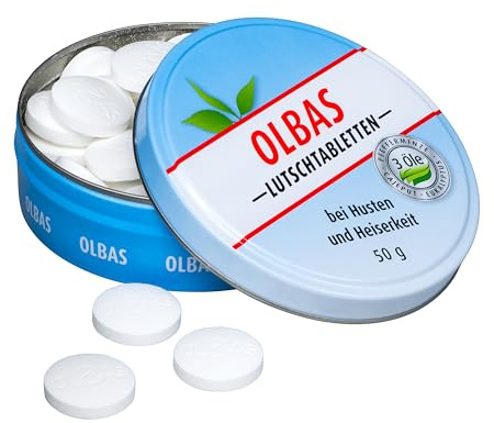 Olbas - Lutschtabletten - bei Husten und Heiserkeit - 3 Öle (Pfefferminz, Cajeput, Eukalyptus) - 1x 50 g Dose
