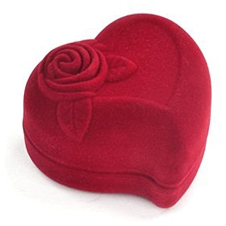 TRIXES rotes Luxurs Liebesherz mit Samt überzogen Schmuckschachtel Ring-Box Verlobung Hochzeit Heiratsantrag