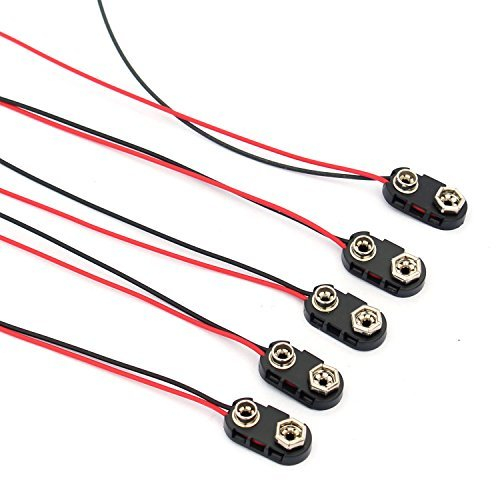 Alloggiamento in plastica rigida per 1 batteria da 9 V con cavi, 5 pezzi
