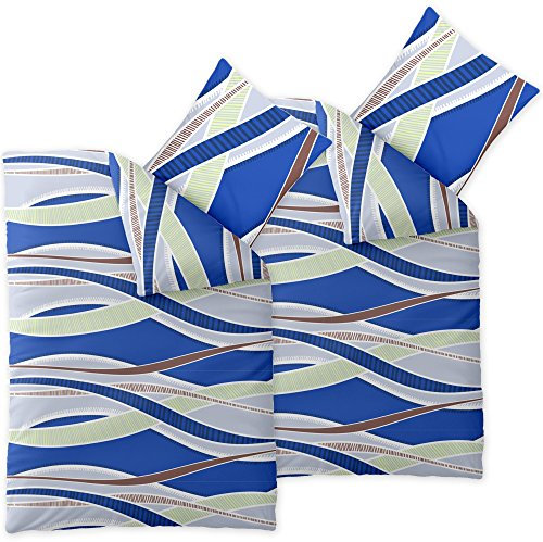 aqua-textil Spirit Bettwäsche Doppelpack 135 x 200 cm 4teilig Baumwolle Satin 4-Jahreszeiten Bettbezug Joana blau
