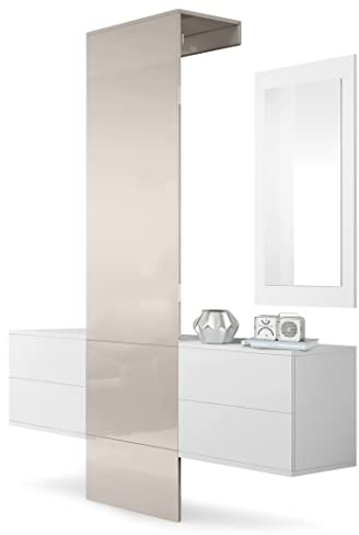 Vladon Garderobe Wandgarderobe Carlton Set 3, Made in Germany, Korpus in Weiß matt/Paneel in Sandgrau Hochglanz