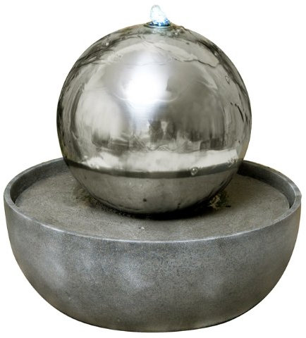 Primrose 30cm Eclipse Polished Stainless Steel Sphere Water Feature with Grey Freestanding Reservoir & LED Lights
