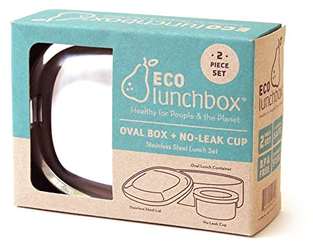 ECOlunchbox Oval, 2-teilige Brotdose aus Edelstahl mit separater, auslaufsicherer Runddose | Lunchbox | Bento Box