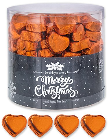 Günthart 150 Stück ORANGE Schokoladen Herzen mit Nougatfüllung |Merry Christmas | Give away | goldene Herzen aus Schokolade | Weihnachten (1,2 kg)