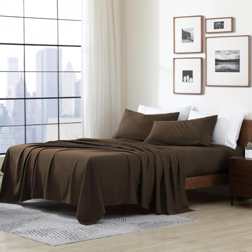 Cathay Home Queen Sheet Set, Ultra- Soft Microfiber Bed Sheets, Brown