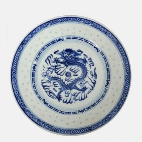 Set of 6 Medium size Oriental Chinese Porcelain Dinner Plates Blue Dragon Design MA