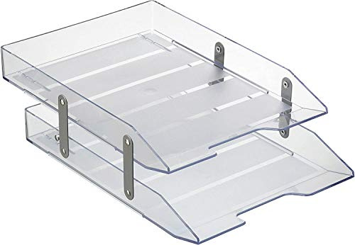Acrimet Collapsible Articulated Letter Tray A4 2 Tier Plastic Desktop File Organizer (Clear Crystal Color)