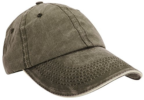 Result Washed Fine Line Cotton Baseball Cap With Sandwich Peak (One Size) (Olive/Stone)