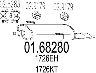 MTS 01.68280 Endschalldämpfer Kompatibel mit PEUGEOT 206 Schrägheck 2A/C 1726EH 1726KT 1726VW