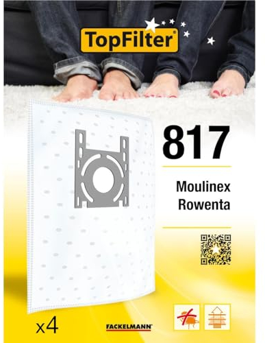 TopFilter 64817 Lot de 4 sacs aspirateur Rowenta et Moulinex, sac aspirateur, poche aspirateur, accessoire aspirateur, Non tissé polypropylène, Plastique, 30 x 26 cm