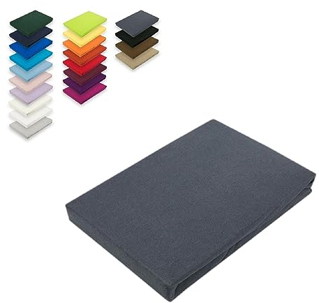EXKLUSIV HEIMTEXTIL Jersey Spannbettlaken 180-200 x 200 cm 100% Baumwolle Öko - Tex Zertifiziert, Markenqualität, Matratzenhöhe bis 25 cm, Anthrazit