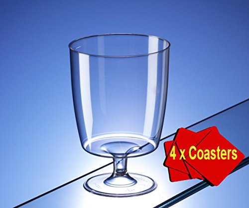 40 bicchieri da vino di plastica usa e getta, 200 ml, ideali per picnic, campeggio e glamping, festival, piscine esterne, barbecue, giardino e per le occasioni speciali Confezione da 40 pezzi con 4 sottobicchieri AIOS inclusi