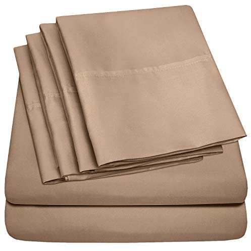 Queen Sheets Taupe - 6 Piece 1500 Supreme Collection Fine Brushed Microfiber Deep Pocket Queen Sheet Set Bedding - 2 Extra Pillow Cases, Great Value, Queen, Taupe