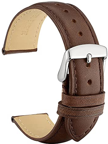 WOCCI 22mm Vintage Leder Uhrenarmband mit Edelstahl Silber Schließe (Dunkelbraun)