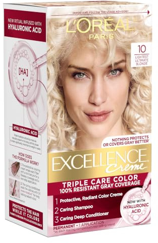L'Oréal Paris (public) Excellence Crème 10 Rubio coloración del cabello - Coloración del cabello (Rubio, Lightest Ultimate, PRE-COLOR SERUM AQUA/WATER/EAU, CETEARYL ALCOHOL, GLYCERIN, TRIDECETH-2 CARBOXAMIDE MEA,..., Important: Prior to application, perform skin allergy test and strand test according to package...)
