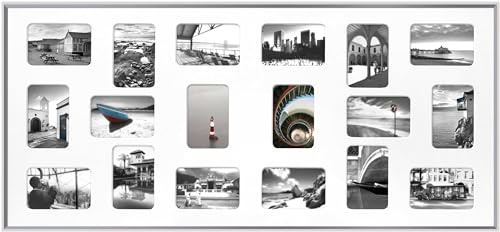 nielsen Aluminium Bilderrahmen Pixel Collage, 109,2 x 49,5 cm, Silber | Aluminium Collage mit Passepartout im Hoch- & Querformat zum Aufhängen Silber matt Echtglas Collagerahmen