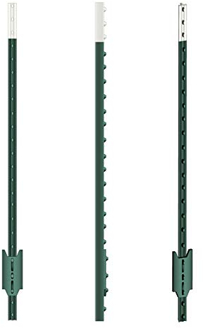 VOSS.farming T-Pfosten 182cm 10 Stück, Metallpfahl Festzaunsystem, Hochwertige Qualität Grün, T-Post, Zaunpfahl, Weidezaun