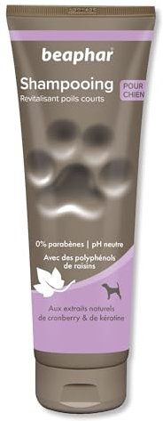 BEAPHAR – Shampoing premium revitalisant pour chien aux poils courts – Aux extraits naturels de cranberry & de kératine – Fortifie, tonifie et protège le pelage – pH neutre et sans parabens – 250 ml