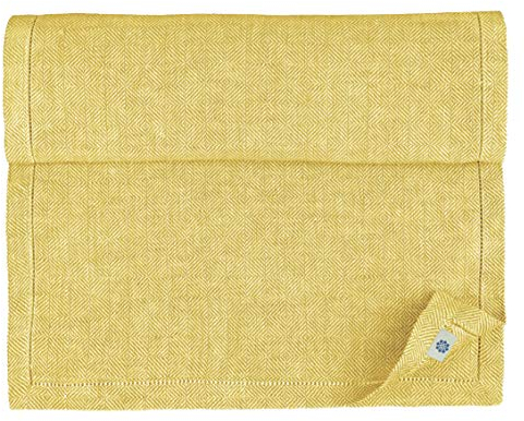 Linen & Cotton Tischläufer Stoff Tischwäsche Modern Scandi mit Hohlsaum - 100% Leinen, Gelb (44 x 270 cm) Tischband Läufer Tisch Decken für Home Küche Wohnzimmer Büro Restaurant Hotel Buffet Dinner