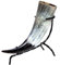Frera Trinkhorn, 300-390 ml, 0,3-0,39l, Methorn inkl. Tischständer, lebensmittelechtes Naturhorn, Naturfarbe, poliert